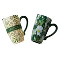 2X High-Fired Ceramic Porcelain Mug with Travel Lid 600ml Vintage Floral GREEN V274-HA-LA-P0024820-GNYE