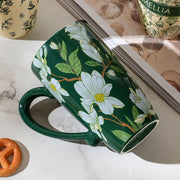 2X High-Fired Ceramic Porcelain Mug with Travel Lid 600ml Vintage Floral GREEN V274-HA-LA-P0024820-GNYE