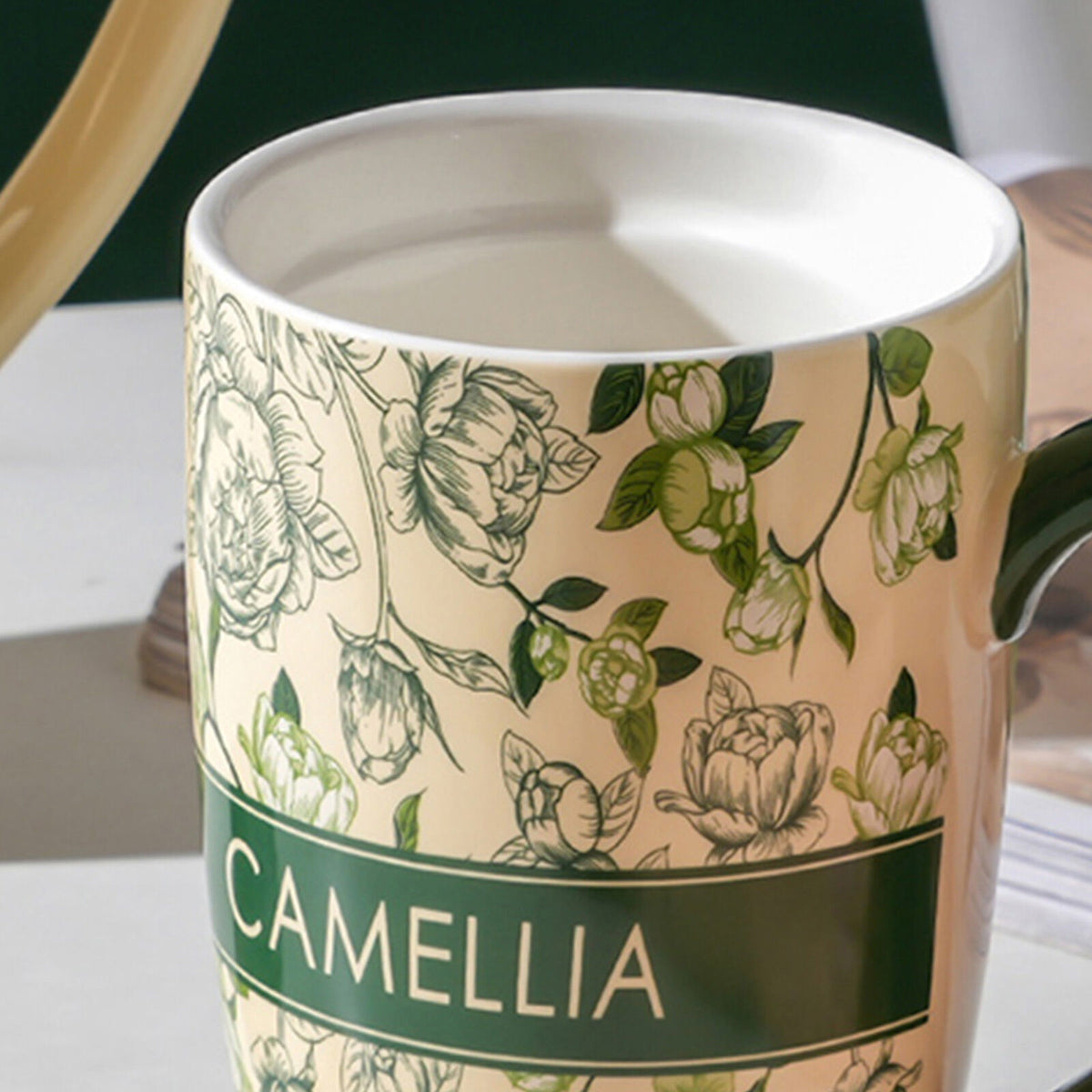 2X High-Fired Ceramic Porcelain Mug with Travel Lid 600ml Vintage Floral GREEN V274-HA-LA-P0024820-GNYE