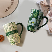 2X High-Fired Ceramic Porcelain Mug with Travel Lid 600ml Vintage Floral GREEN V274-HA-LA-P0024820-GNYE