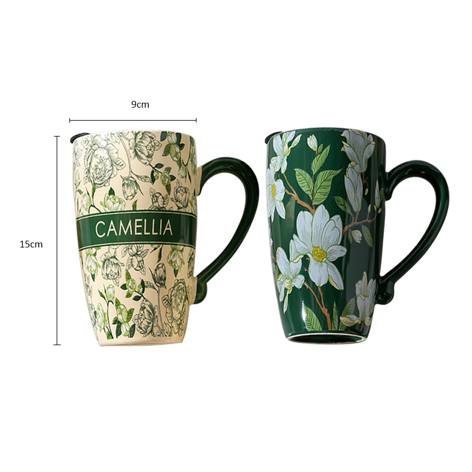 2X High-Fired Ceramic Porcelain Mug with Travel Lid 600ml Vintage Floral GREEN V274-HA-LA-P0024820-GNYE