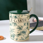 2X High-Fired Ceramic Porcelain Mug Set with Lid 400ml Vintage Floral Tea Spoon GREEN V274-HA-LA-P0024825-MUT
