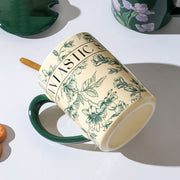 2X High-Fired Ceramic Porcelain Mug Set with Lid 400ml Vintage Floral Tea Spoon GREEN V274-HA-LA-P0024825-MUT