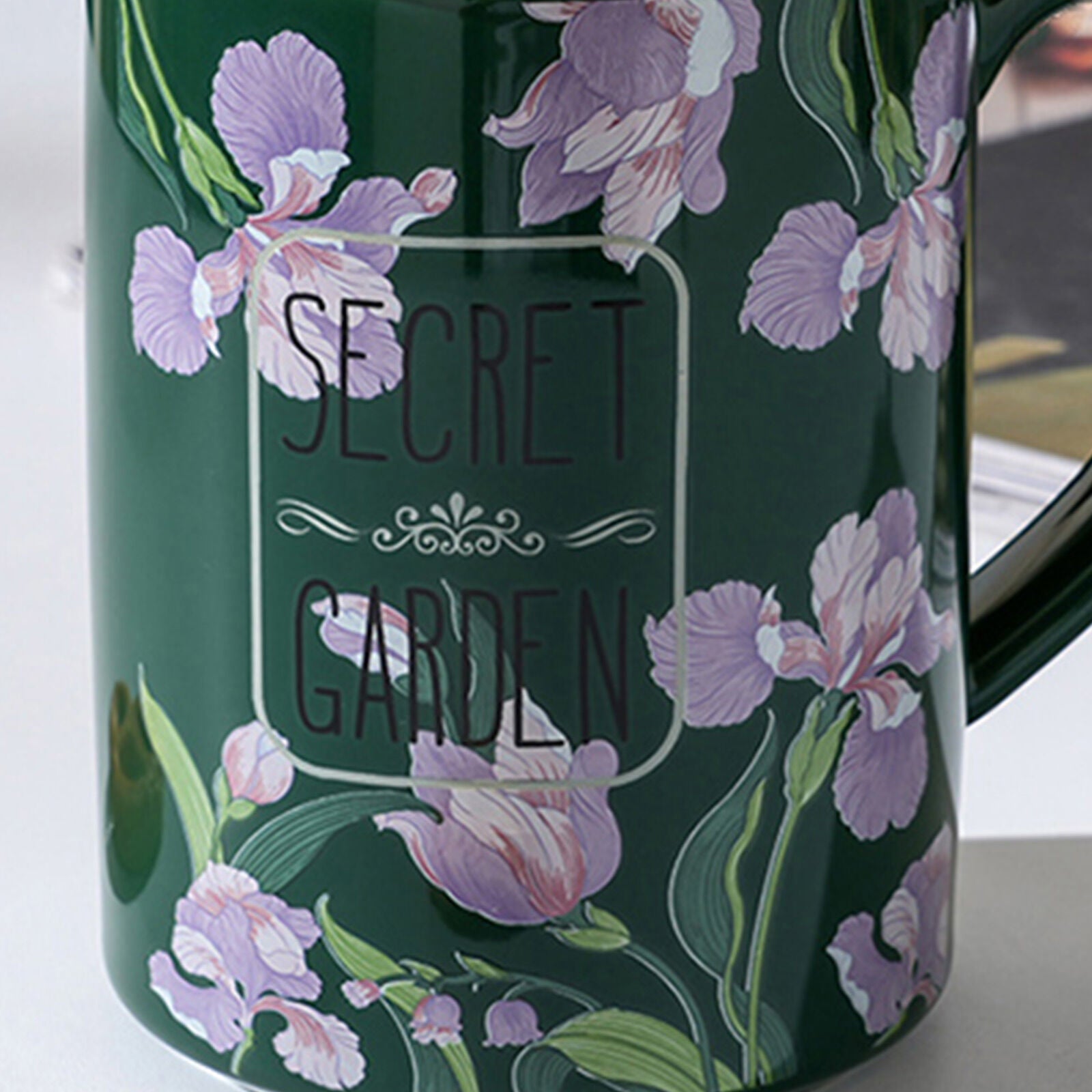 2X High-Fired Ceramic Porcelain Mug Set with Lid 400ml Vintage Floral Tea Spoon GREEN V274-HA-LA-P0024825-MUT