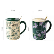 2X High-Fired Ceramic Porcelain Mug Set with Lid 400ml Vintage Floral Tea Spoon GREEN V274-HA-LA-P0024825-MUT