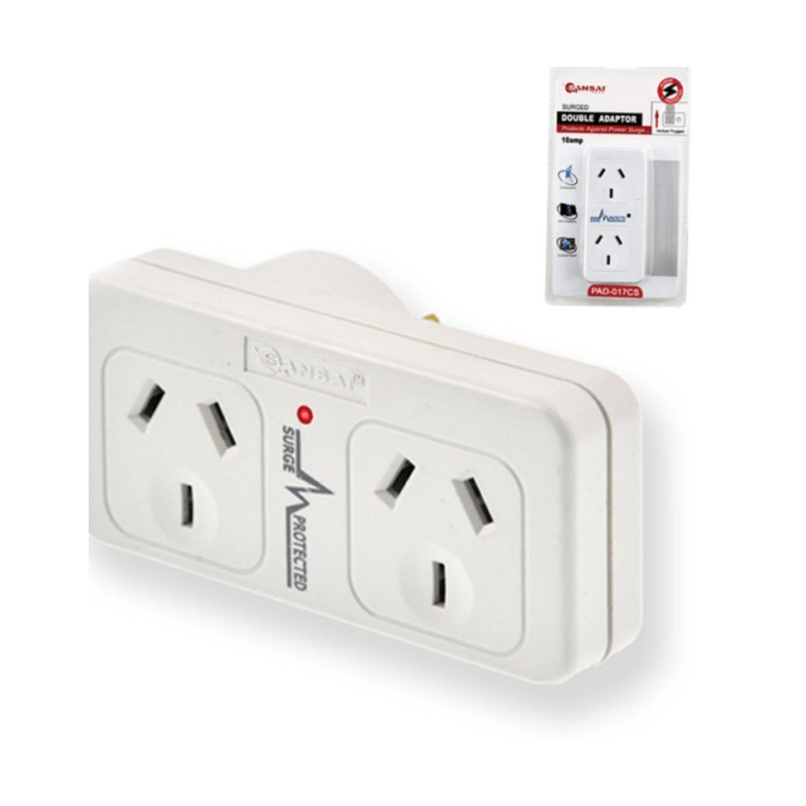 Sansai Surge Protected Adaptor Double Left Hand V274-HA-SS-PAD-017LS