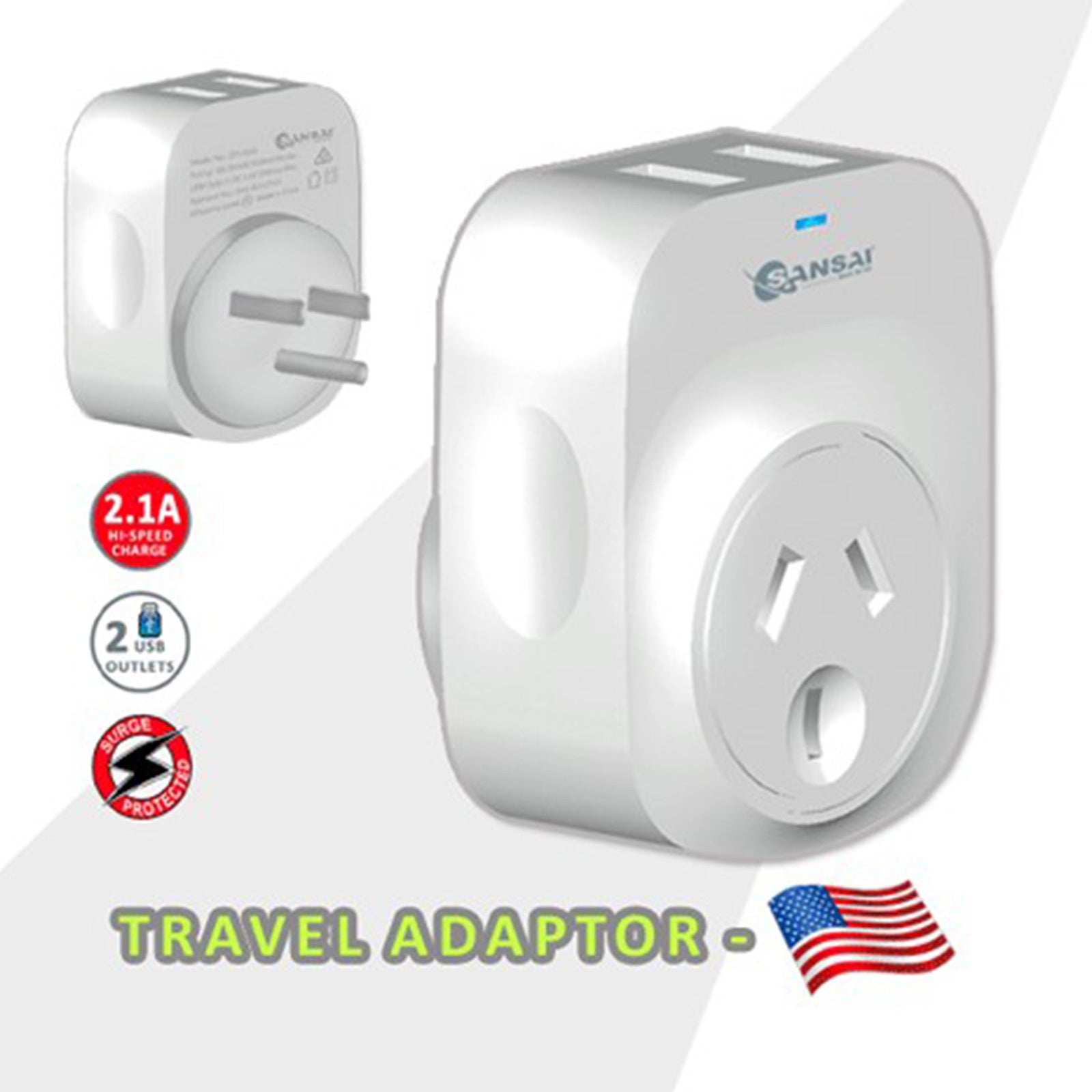 Sansai Travel Adaptor 2 X USB - USA V274-HA-SS-STV-3009