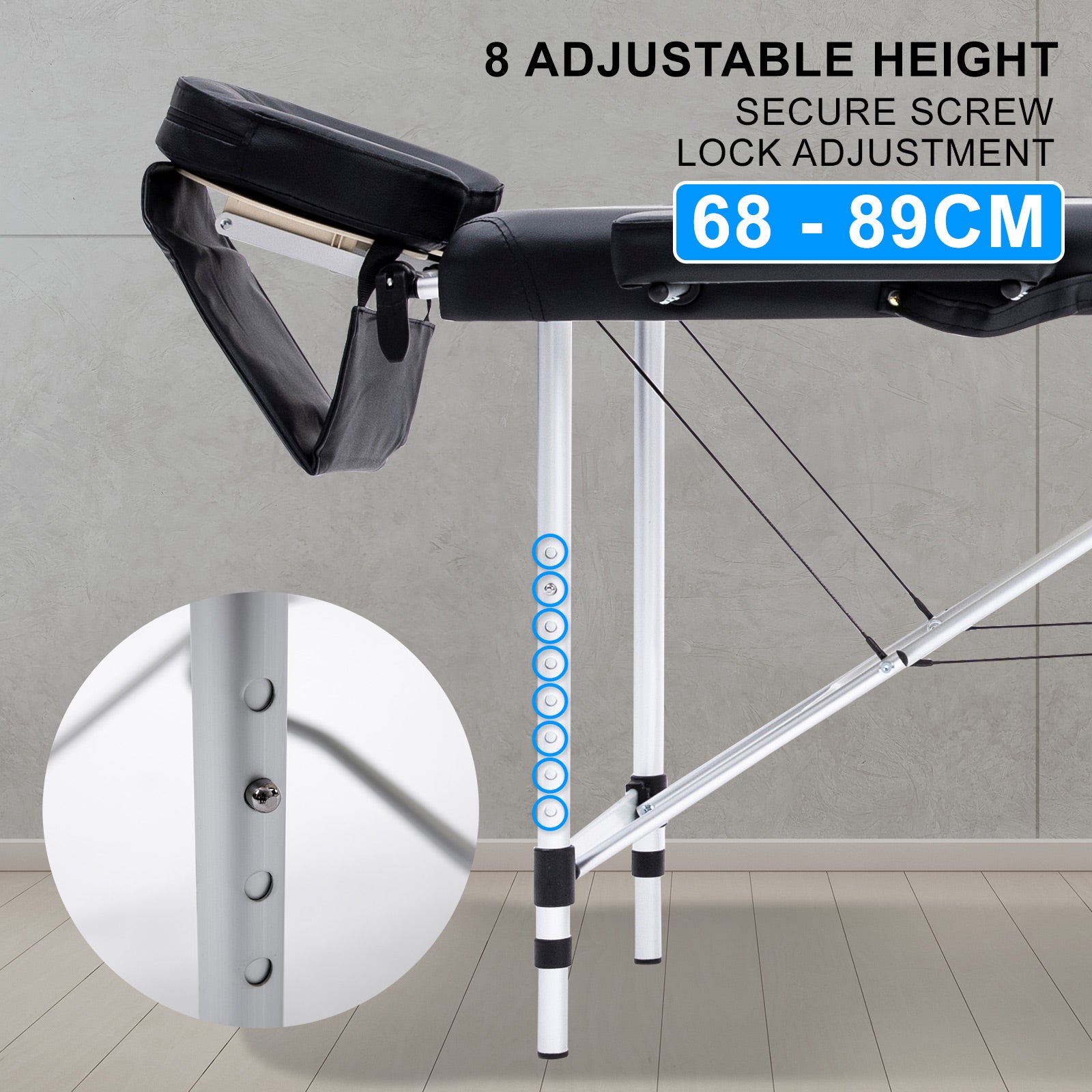 Aluminium Portable Beauty Massage Table Bed 2 Fold 55cm Black V274-MT-ALU55-BK