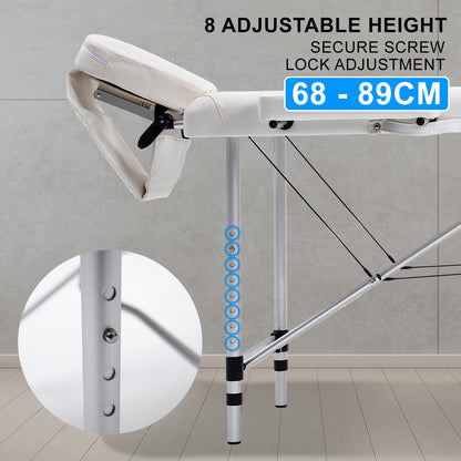 Aluminium Portable Beauty Massage Table Bed 2 Fold 55cm White V274-MT-ALU55-WH