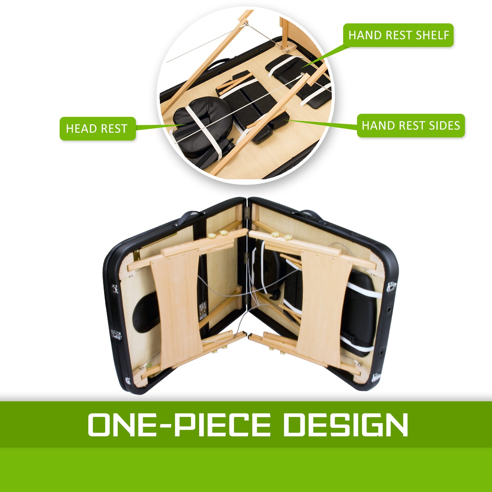 Wooden Portable Massage Table Bed 3 Fold 70cm BLACK V274-MT-BLACK