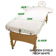 Wooden Portable Beauty Massage Table Bed 3 Fold 70cm WHITE V274-MT-WHITE
