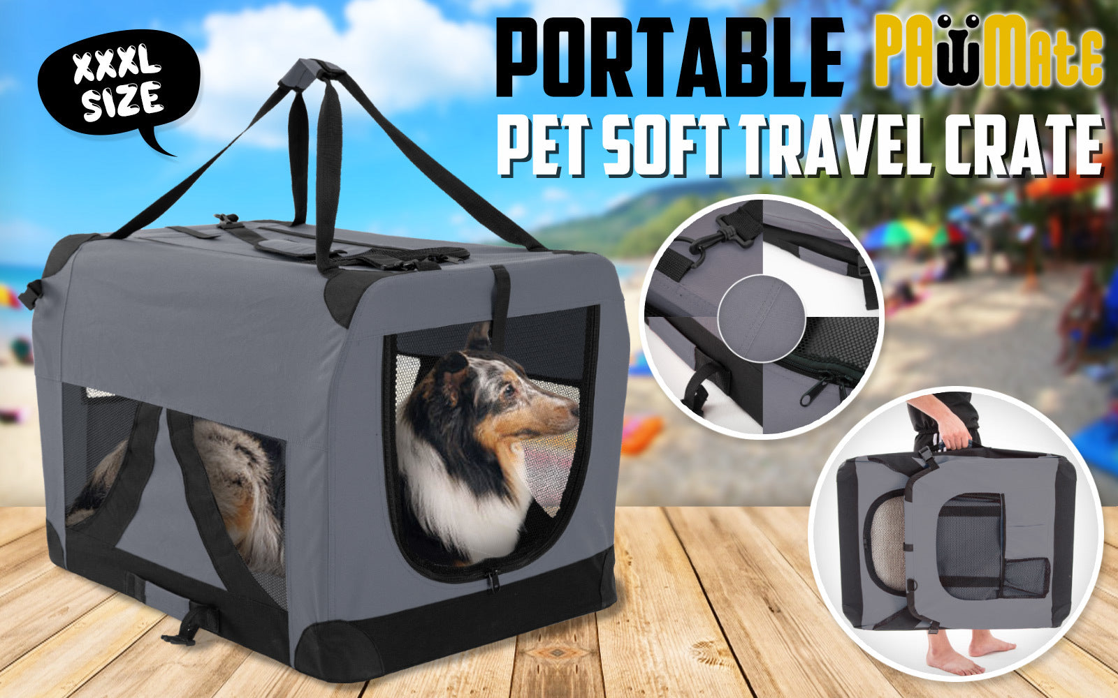 Portable Soft Dog Cage Crate Carrier XXXL GREY V274-PET-02XXXL-GY