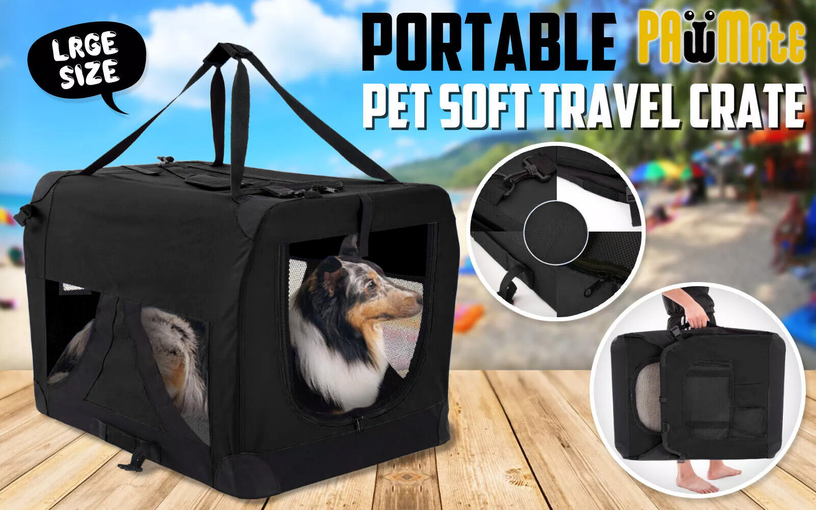 Portable Soft Dog Cage Crate Carrier L BLACK V274-PET-3002L-BK