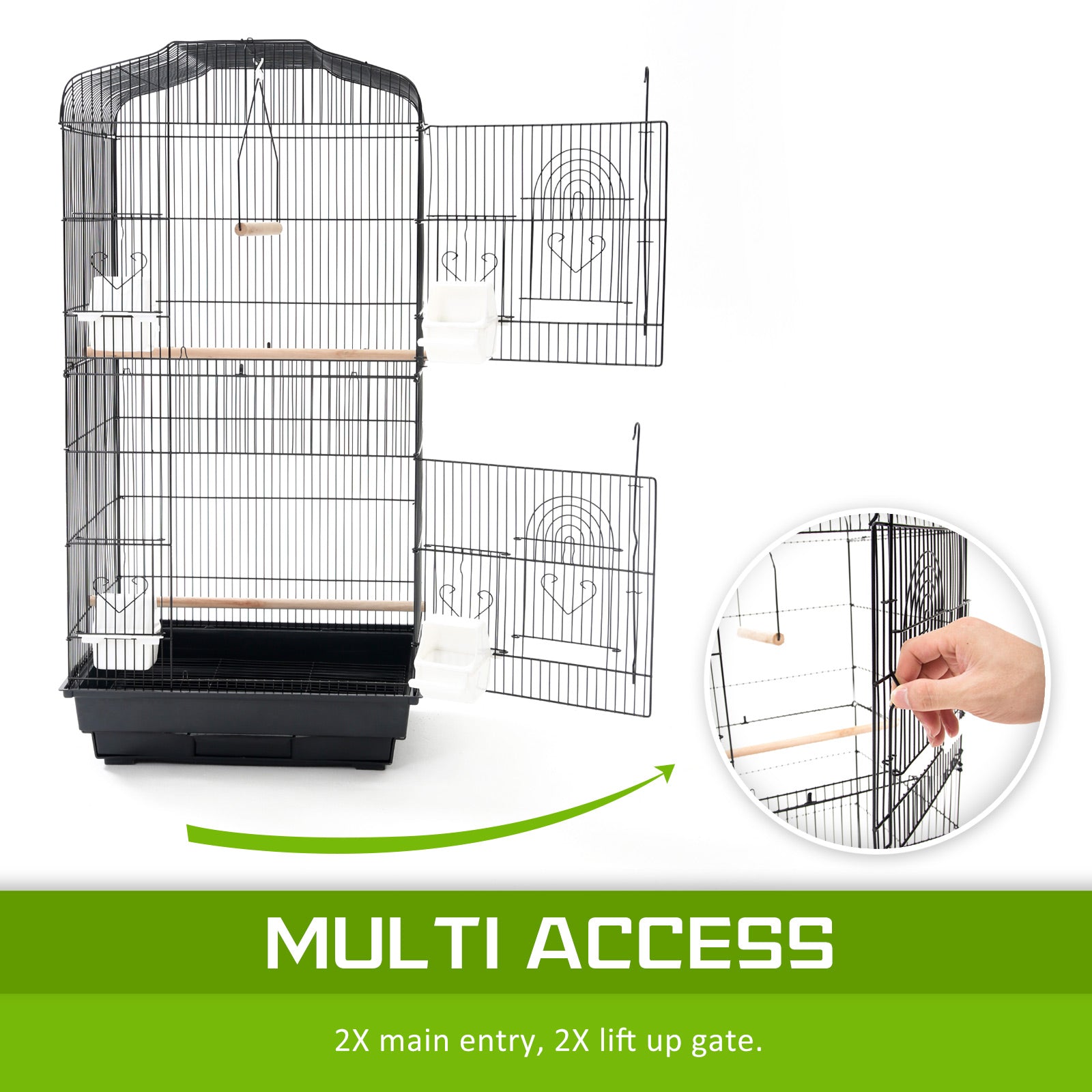 Bird Cage Parrot Aviary 2IN1 Design VEER 92cm V274-PET-3016-92BK