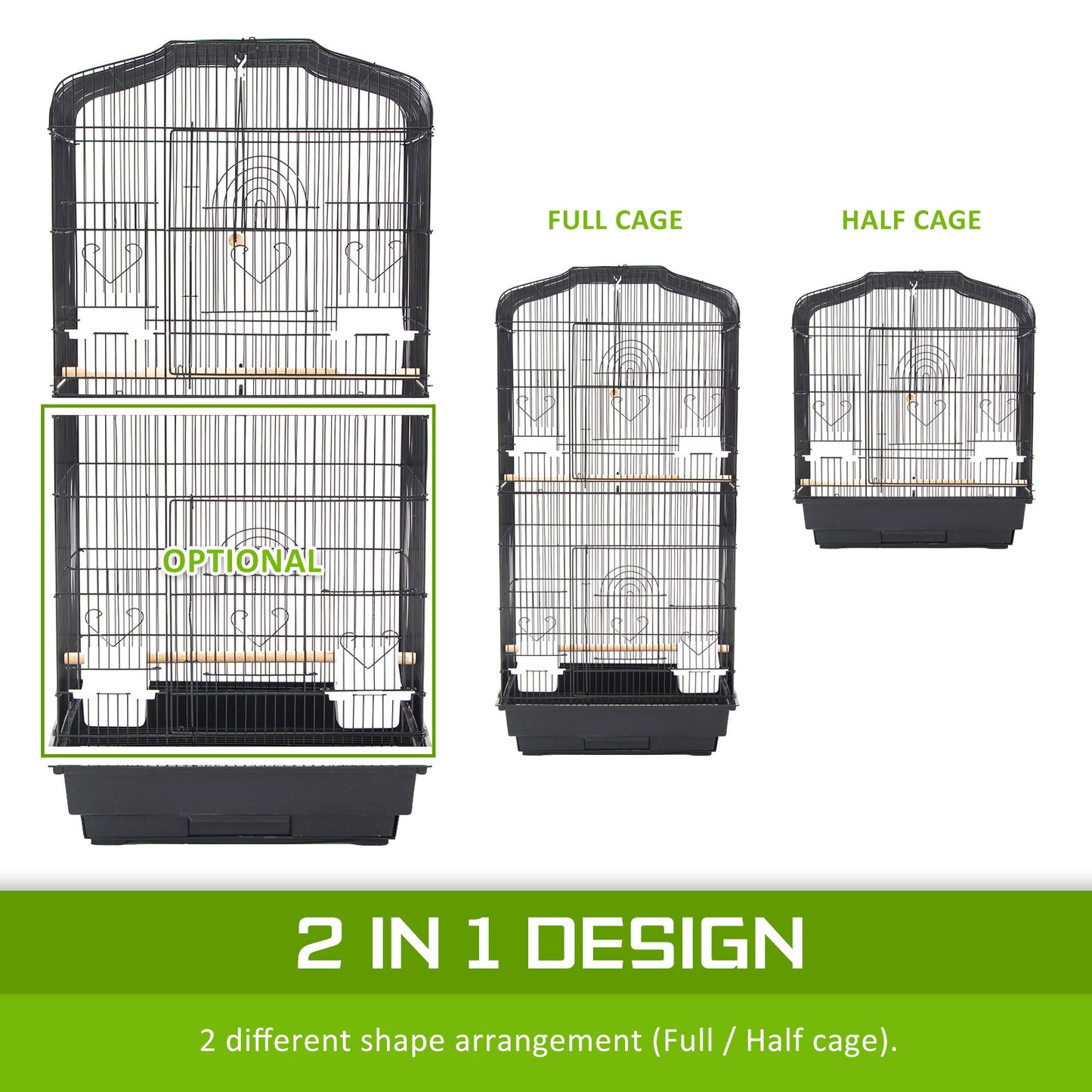 Bird Cage Parrot Aviary 2IN1 Design VEER 92cm V274-PET-3016-92BK