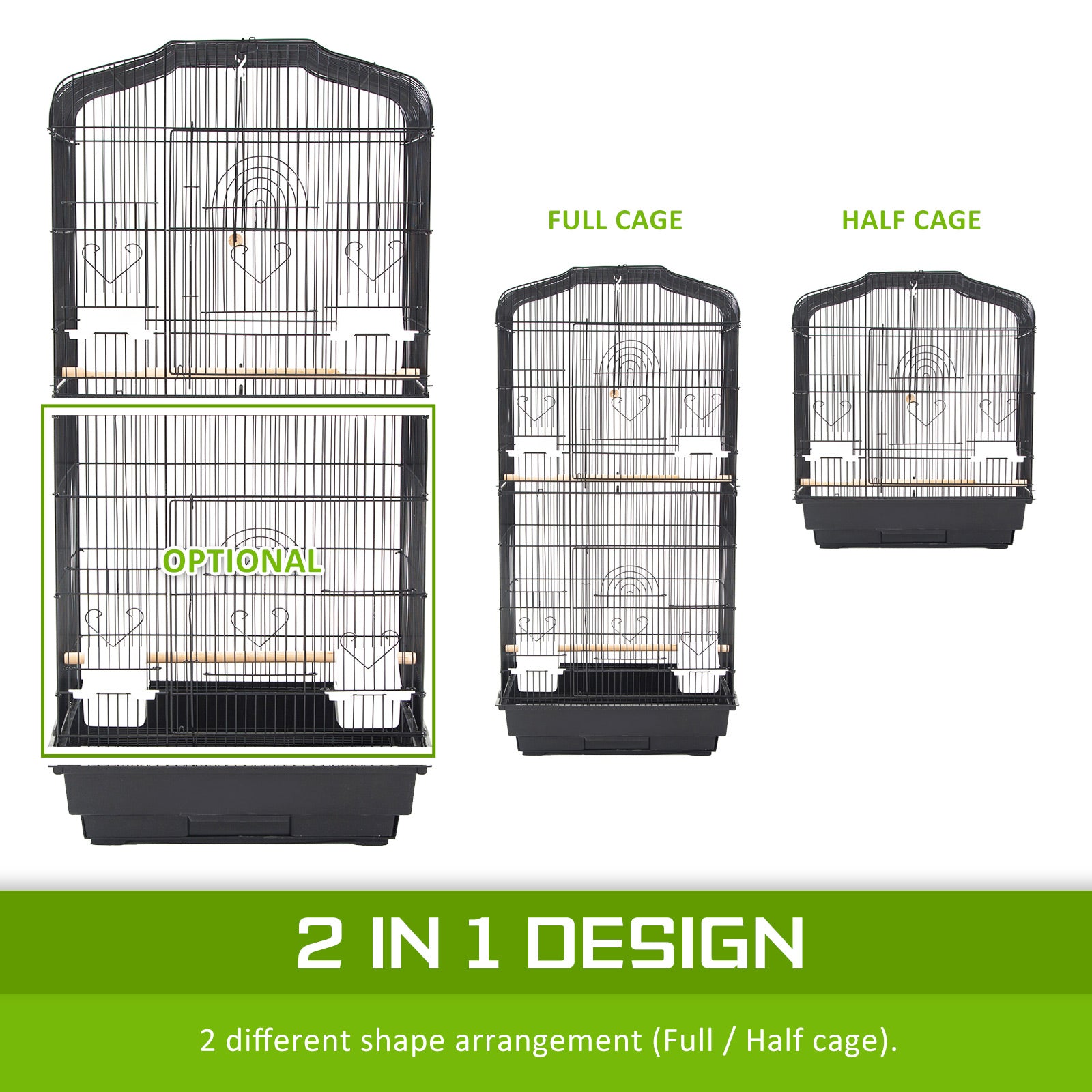 Bird Cage Parrot Aviary 2IN1 Design VEER 92cm V274-PET-3016-92BK