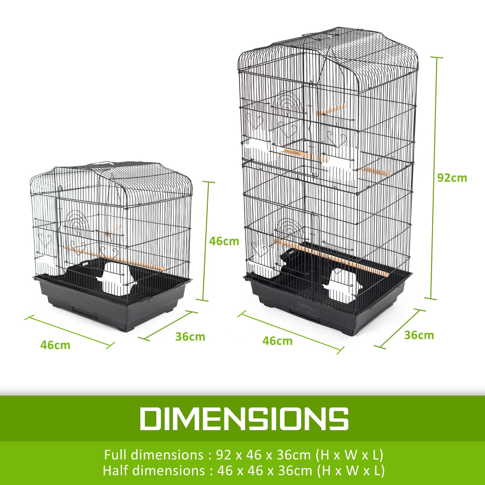 Bird Cage Parrot Aviary 2IN1 Design VEER 92cm V274-PET-3016-92BK