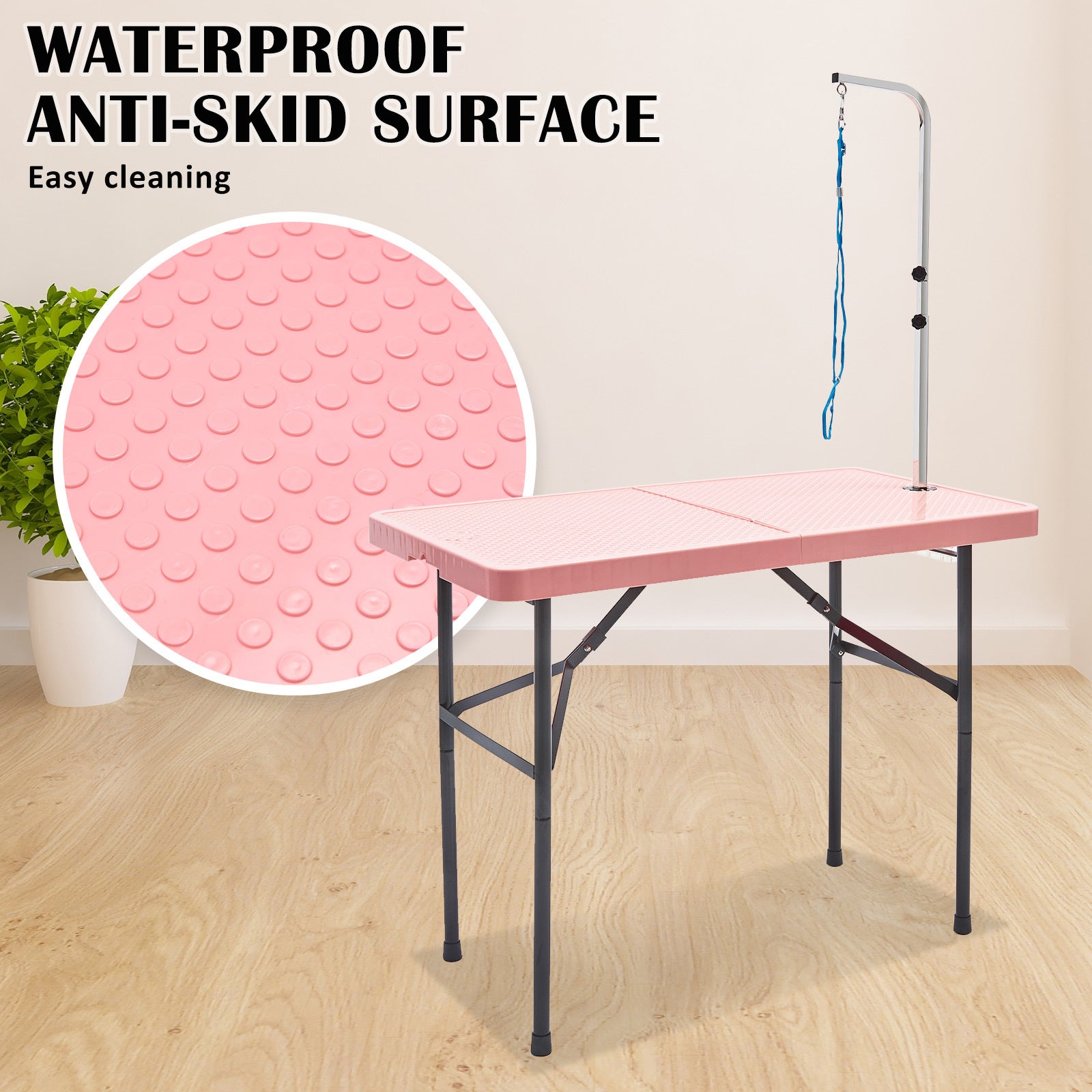 Paw Mate Pet Grooming Salon Table 97cm Adjustable Foldable Mobile Dog Cat for Commercial PINK V274-PET-PGT97-PK