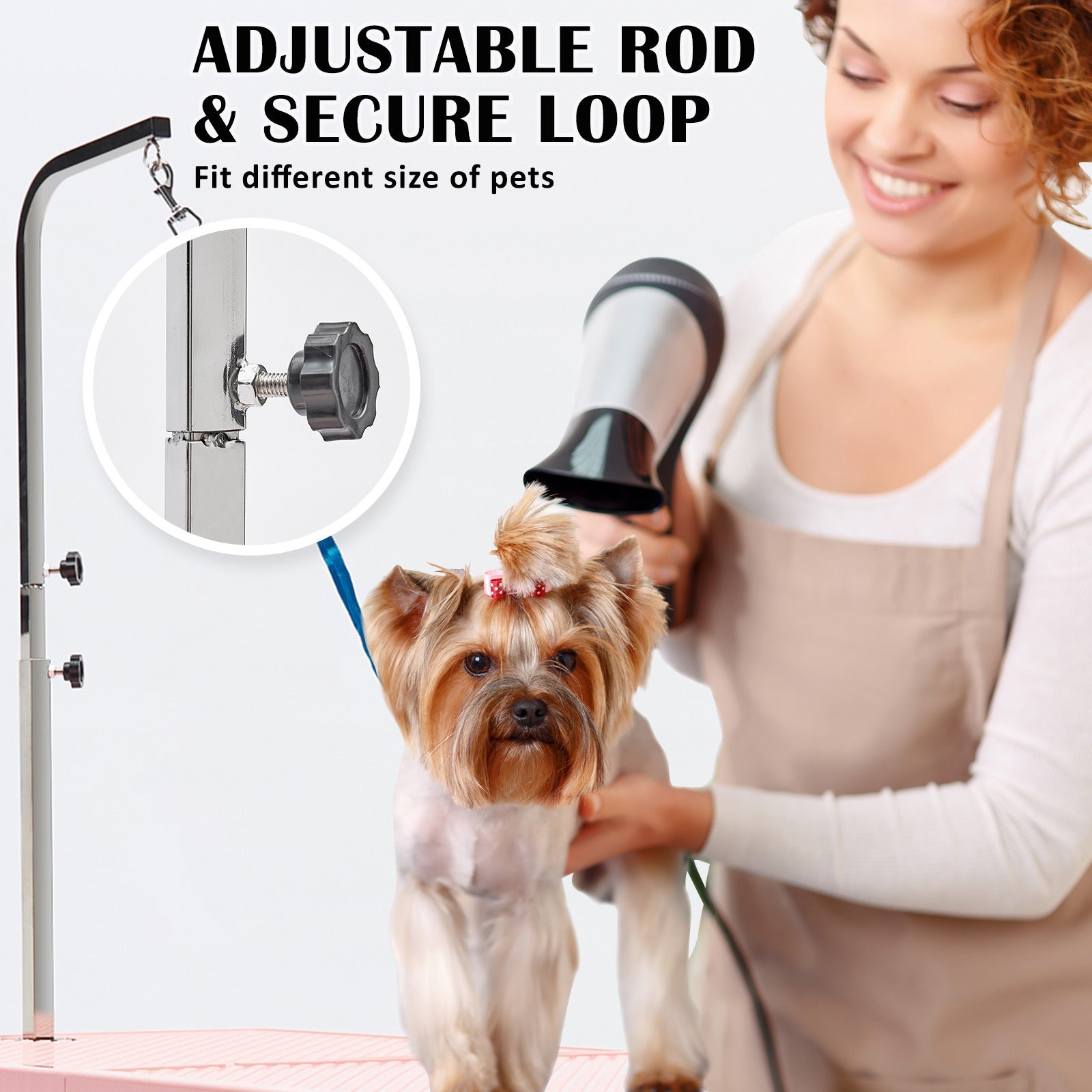 Paw Mate Pet Grooming Salon Table 97cm Adjustable Foldable Mobile Dog Cat for Commercial PINK V274-PET-PGT97-PK