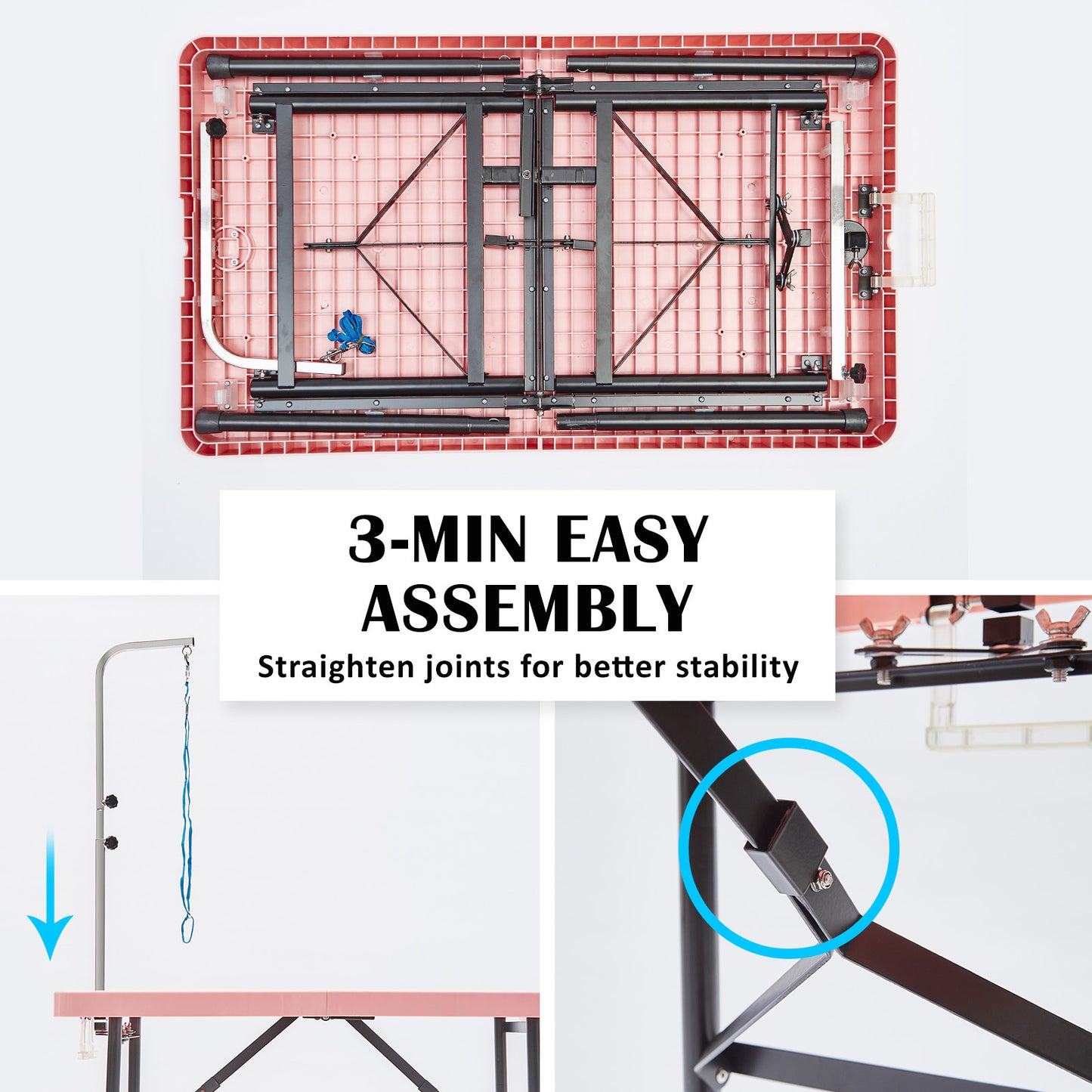 Paw Mate Pet Grooming Salon Table 97cm Adjustable Foldable Mobile Dog Cat for Commercial PINK V274-PET-PGT97-PK