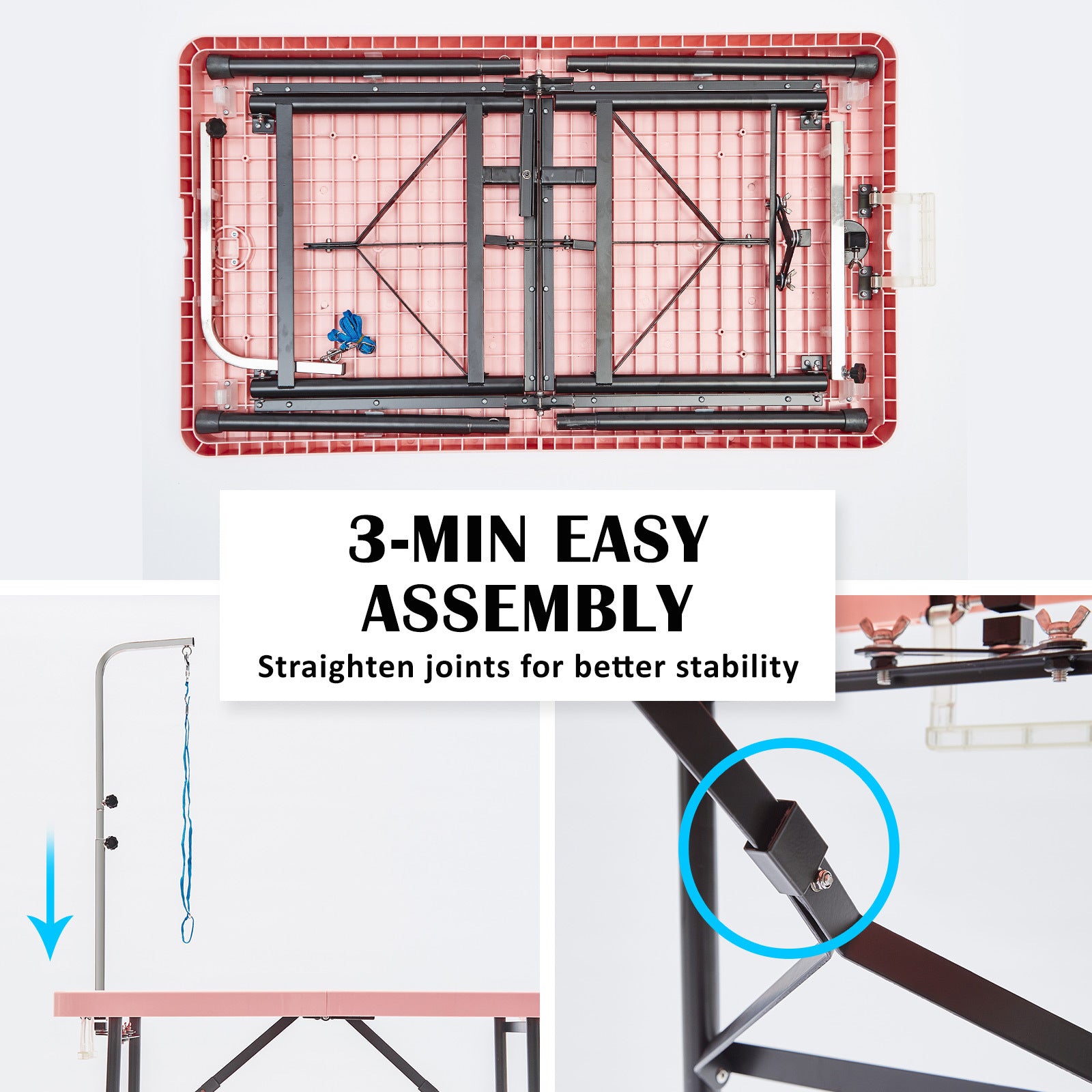 Paw Mate Pet Grooming Salon Table 97cm Adjustable Foldable Mobile Dog Cat for Commercial PINK V274-PET-PGT97-PK