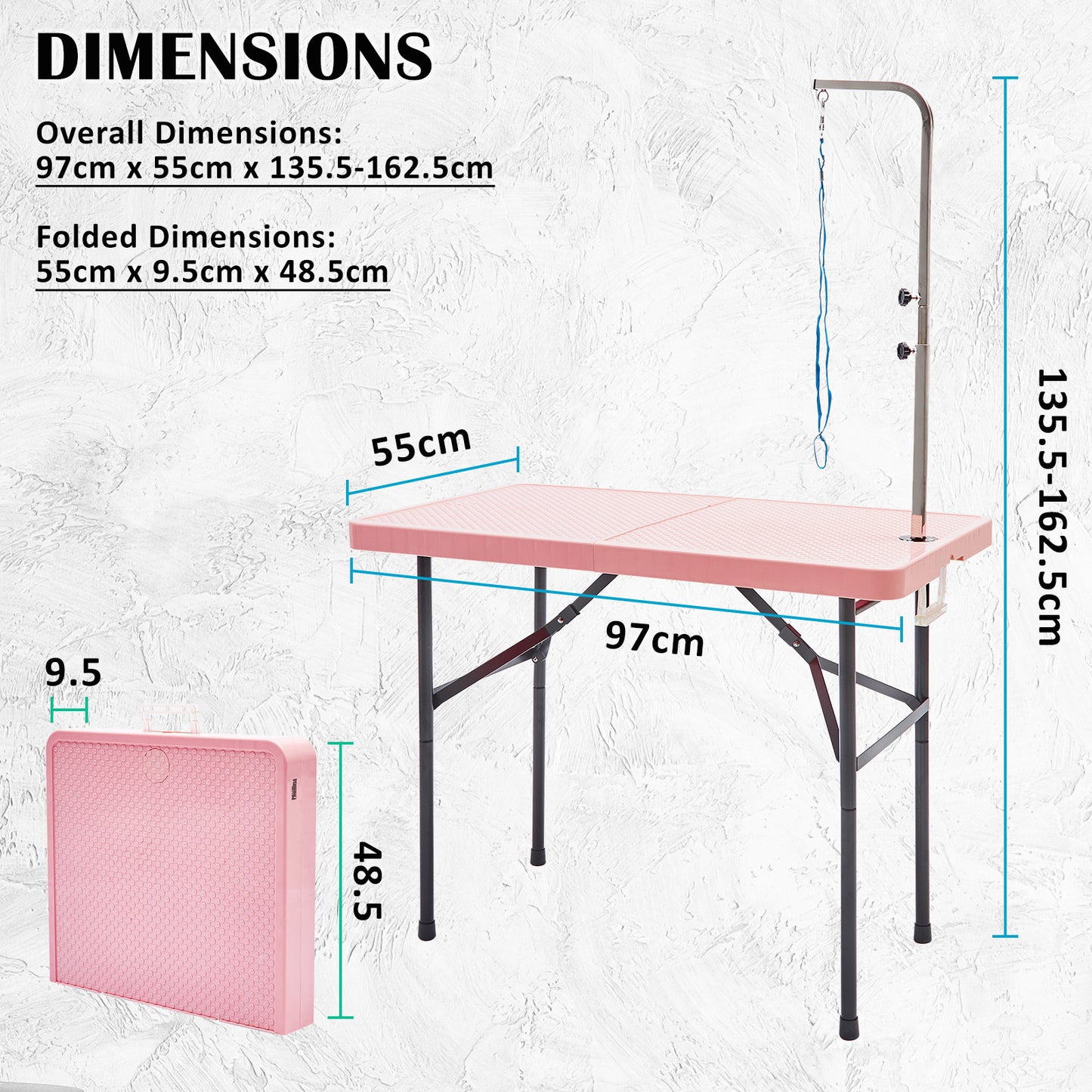 Paw Mate Pet Grooming Salon Table 97cm Adjustable Foldable Mobile Dog Cat for Commercial PINK V274-PET-PGT97-PK