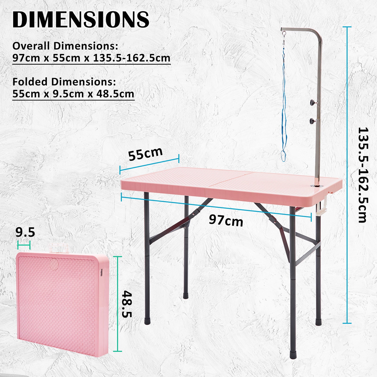 Paw Mate Pet Grooming Salon Table 97cm Adjustable Foldable Mobile Dog Cat for Commercial PINK V274-PET-PGT97-PK