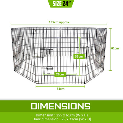 Pet Playpen Foldable Dog Cage 8 Panel 24in with Cover V274-PET-PP24-PPCV24-GN