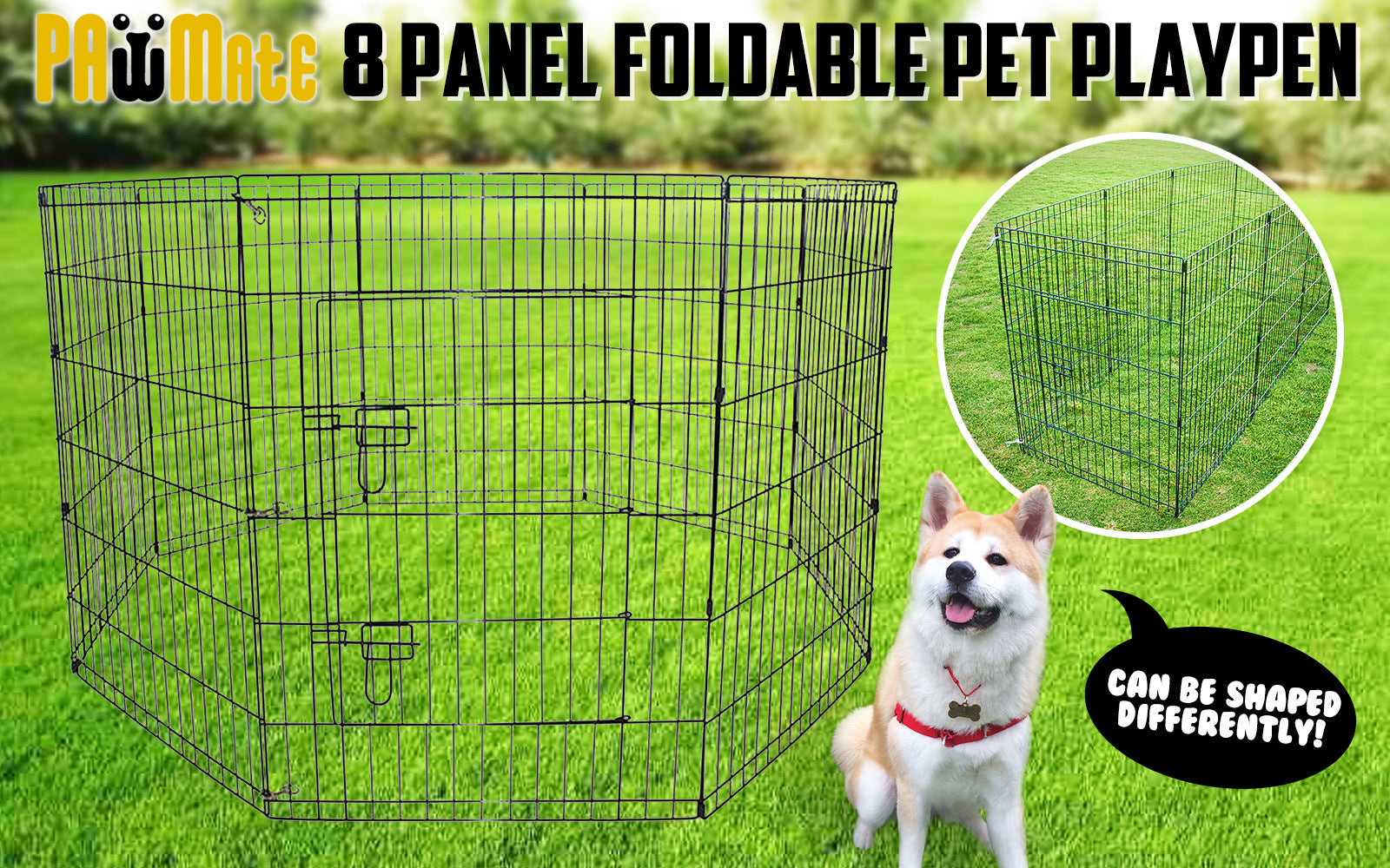 Pet Playpen Foldable Dog Cage 8 Panel 30in with Cover V274-PET-PP30-PPCV30-GN