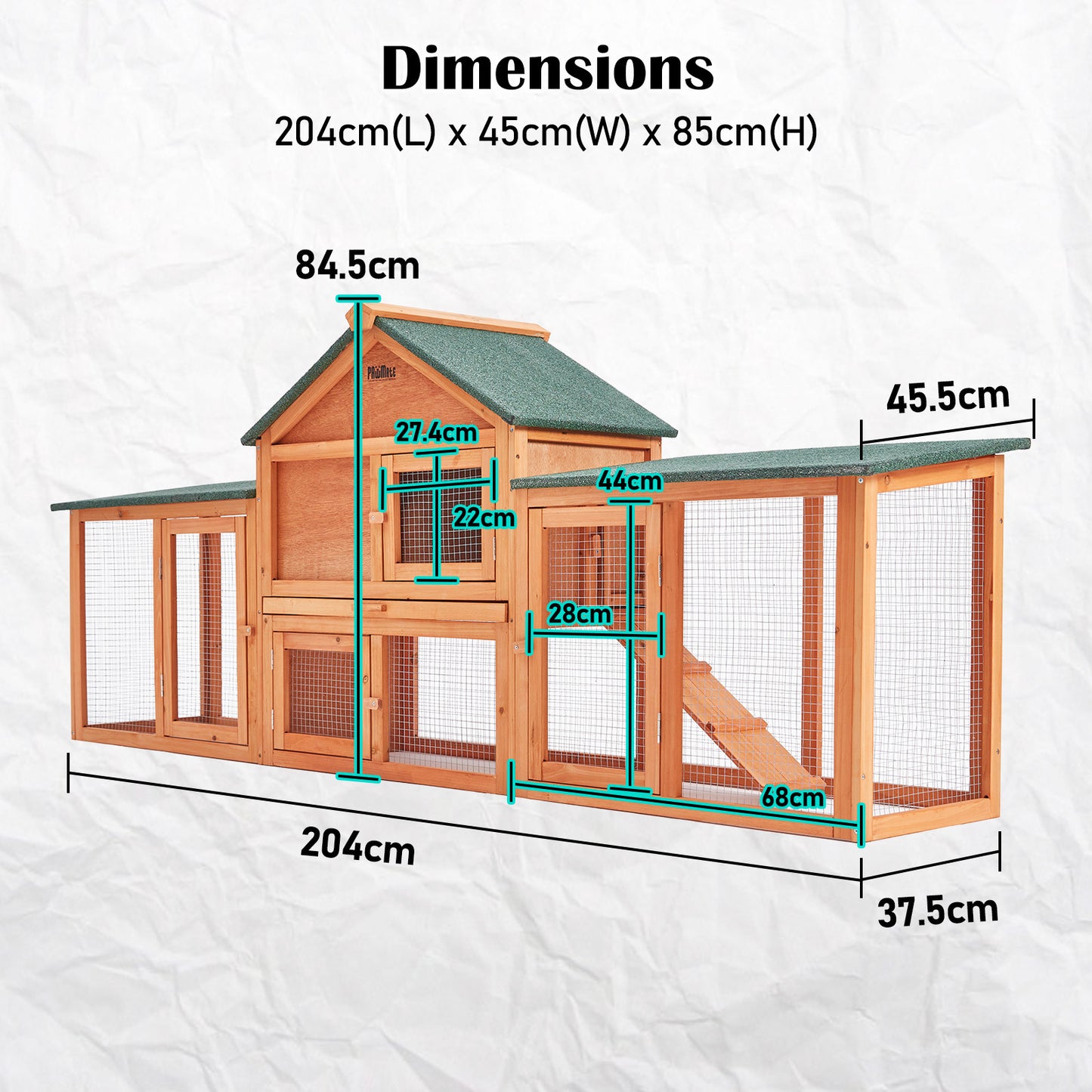 Rabbit Hutch Chicken Coop 204 x 45 x 85cm 2 Storey Cage Mansion V274-PET-RH10016