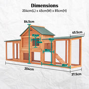 Rabbit Hutch Chicken Coop 204 x 45 x 85cm 2 Storey Cage Mansion V274-PET-RH10016