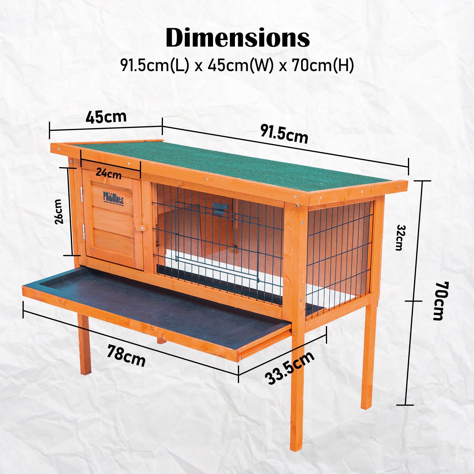 Rabbit Hutch Chicken Coop 91 x 45 x 70cm Free Standing Cage Run Eden V274-PET-RH915