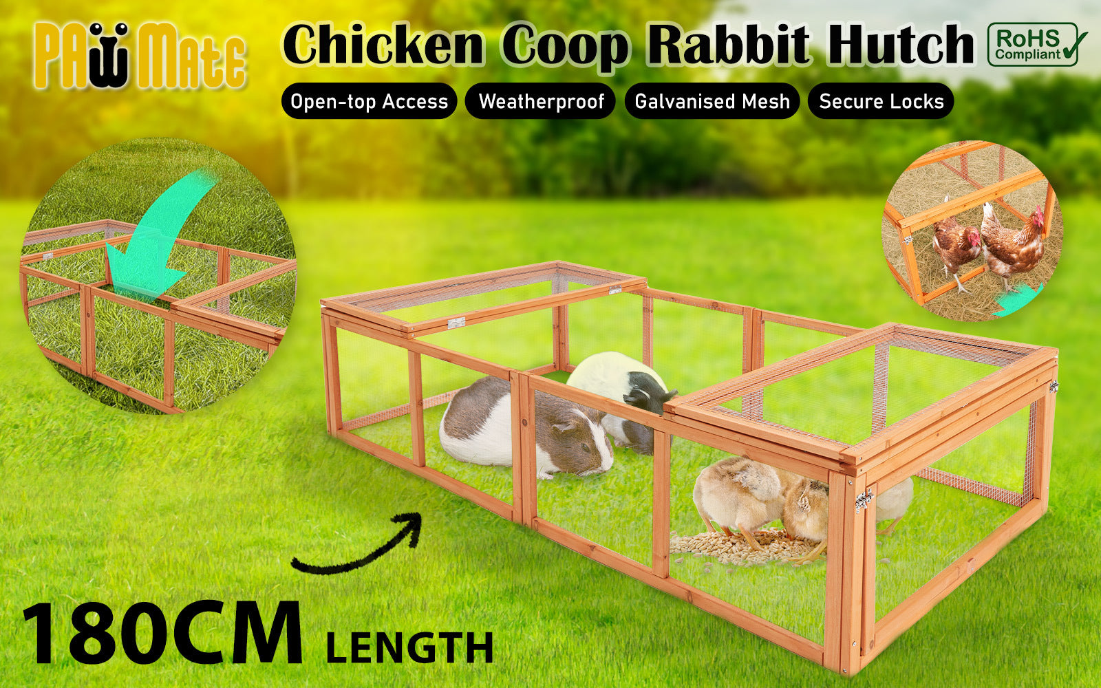 Paw Mate Chicken Coop Rabbit Hutch Extension Run 180 x 90 x 48cm Runey V274-PET-RR4R