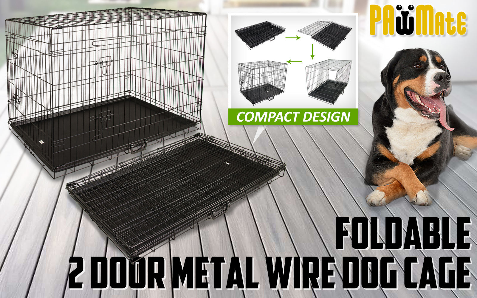 Wire Dog Cage Foldable Crate Kennel 36in with Tray V274-PET-WC36