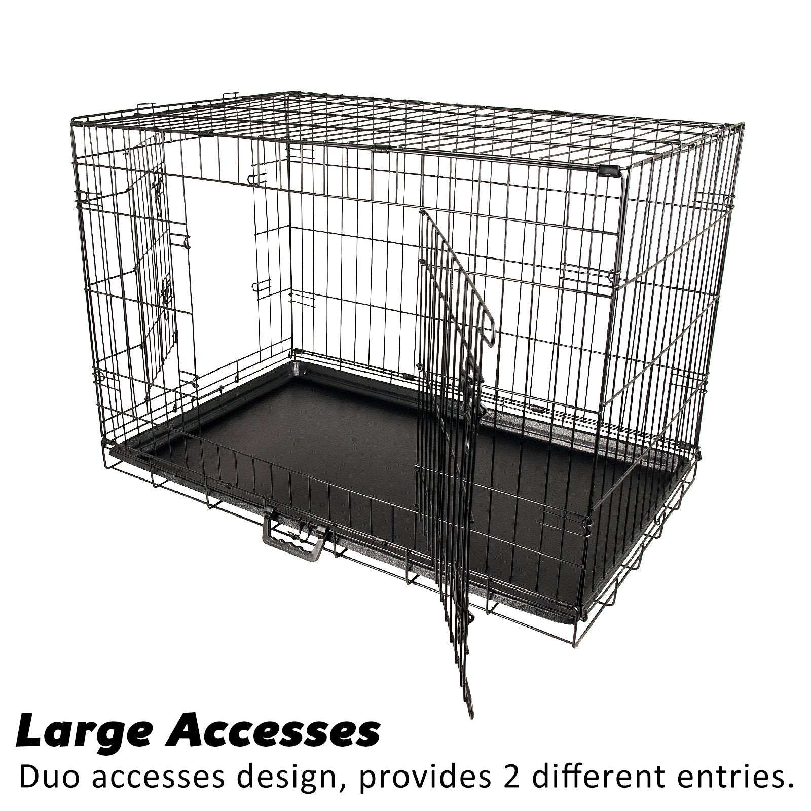 Wire Dog Cage Foldable Crate Kennel 24in with Tray + Cushion Mat Combo V274-PET-WCCU24-BE
