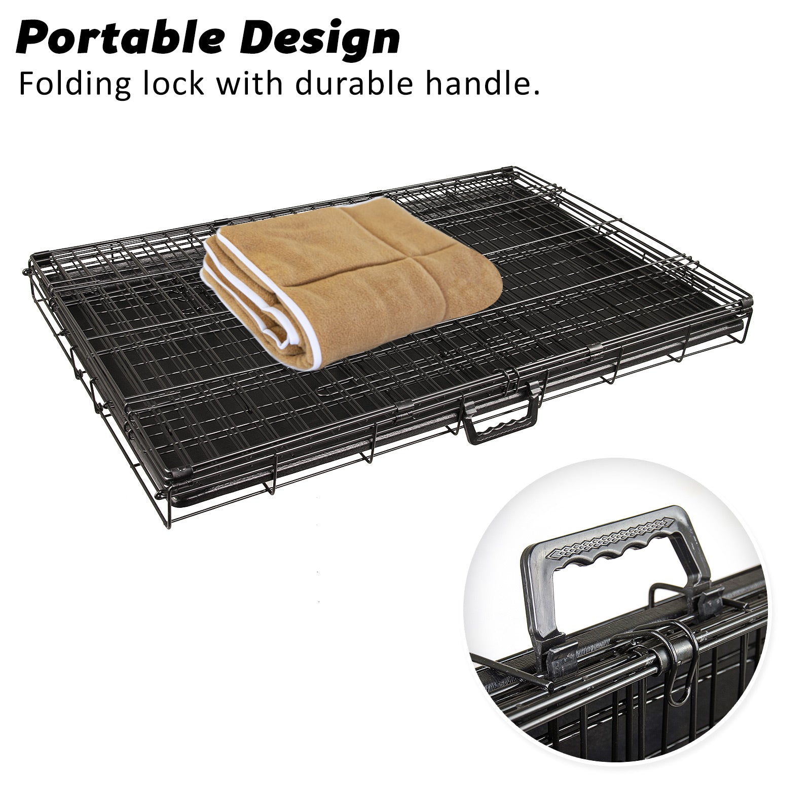 Wire Dog Cage Foldable Crate Kennel 30in with Tray + Cushion Mat Combo V274-PET-WCCU30-BE