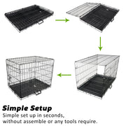 Wire Dog Cage Foldable Crate Kennel 48in with Tray + Cushion Mat Combo V274-PET-WCCU48-BE