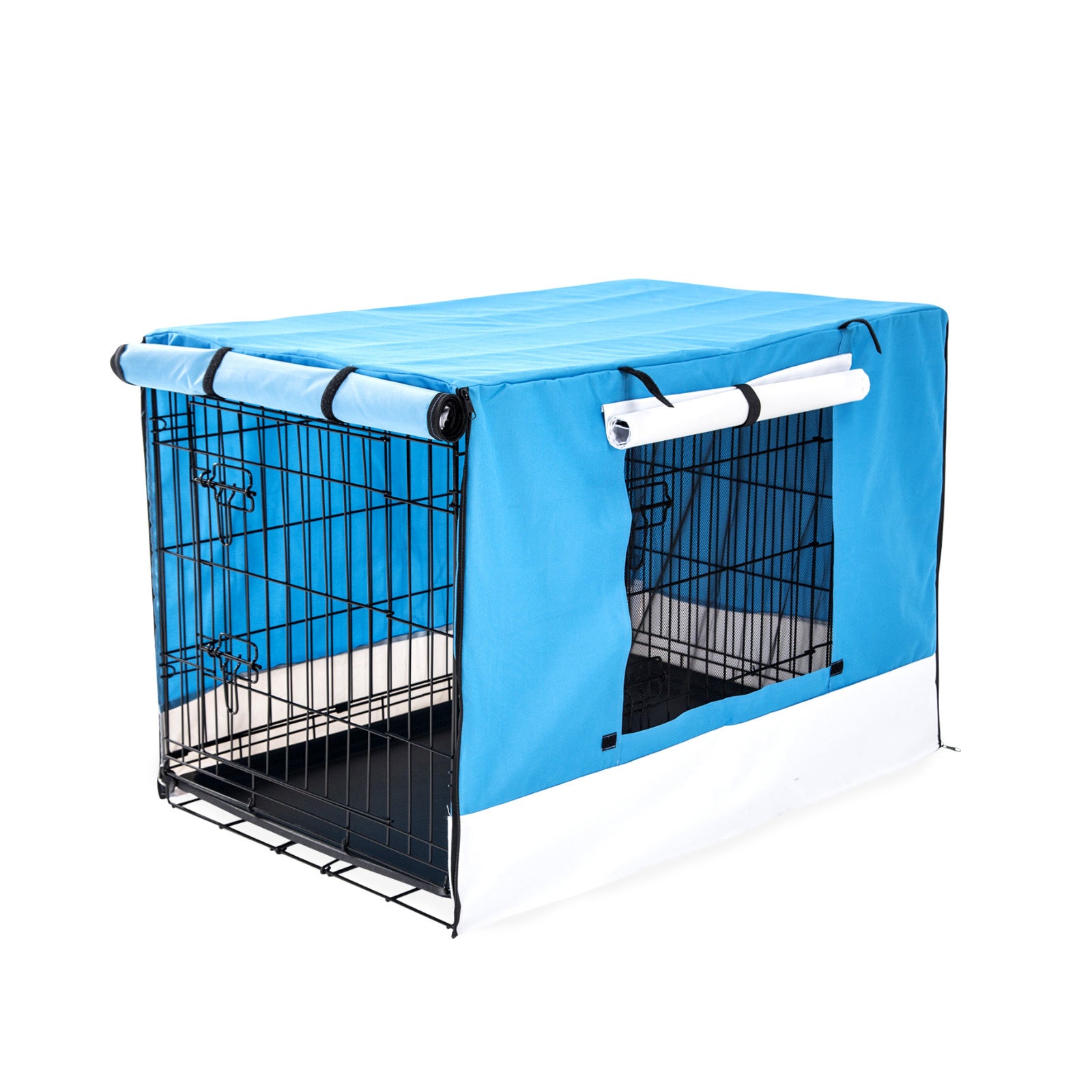 Wire Dog Cage Foldable Crate Kennel 24in with Tray + BLUE Cover Combo V274-PET-WCCV24-BU