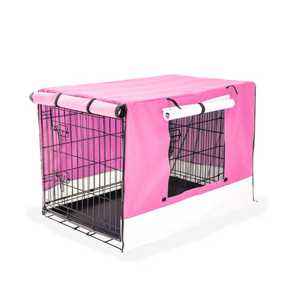 Wire Dog Cage Foldable Crate Kennel 24in with Tray + PINK Cover Combo V274-PET-WCCV24-PK