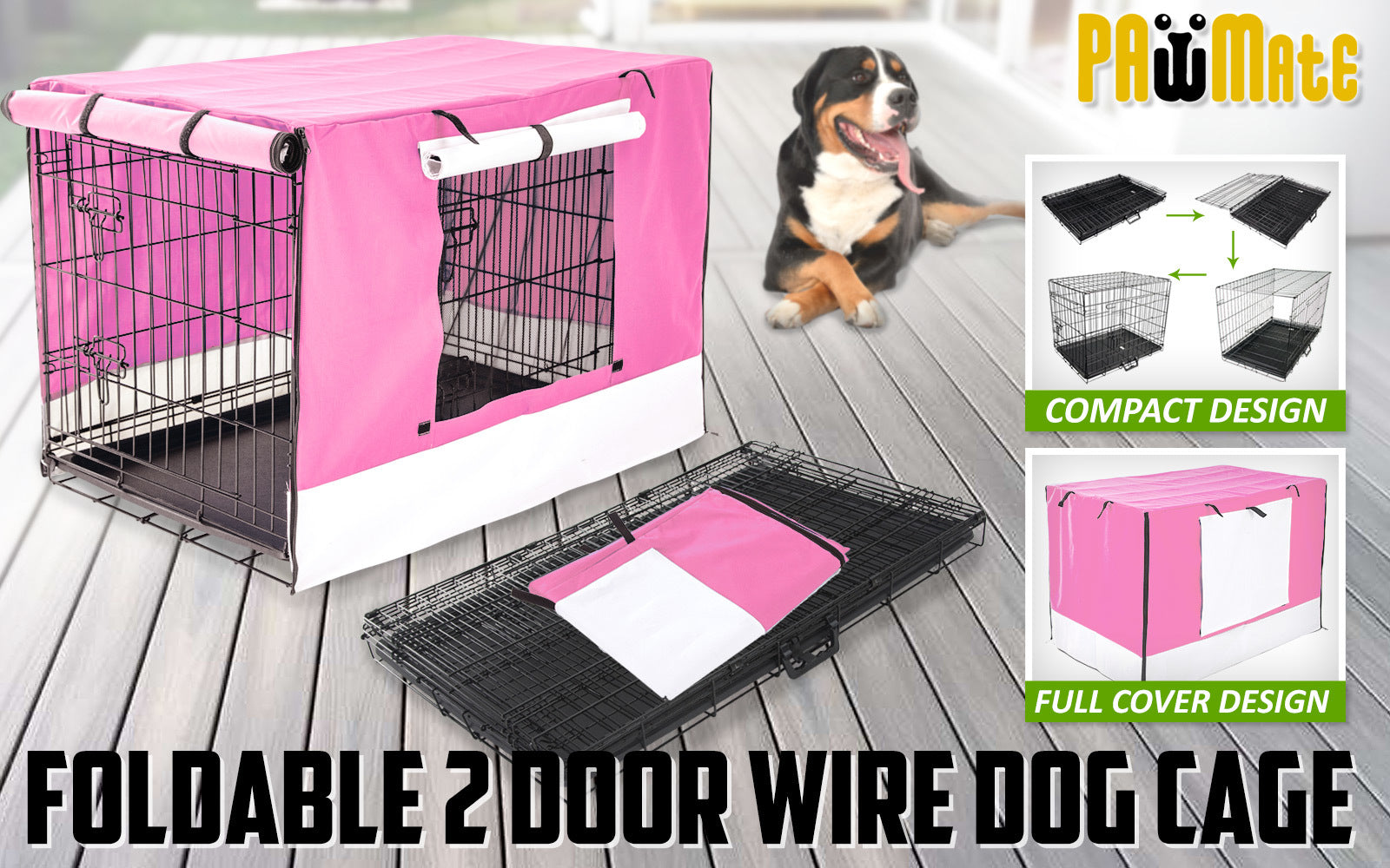 Wire Dog Cage Foldable Crate Kennel 24in with Tray + PINK Cover Combo V274-PET-WCCV24-PK