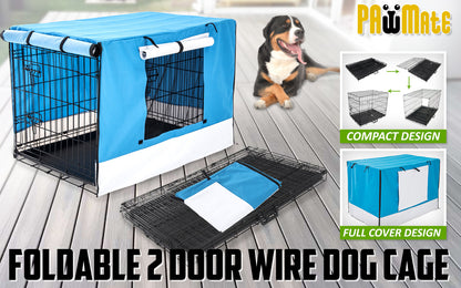 Wire Dog Cage Foldable Crate Kennel 30in with Tray + BLUE Cover Combo V274-PET-WCCV30-BU