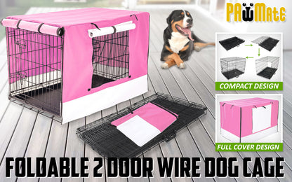 Wire Dog Cage Foldable Crate Kennel 30in with Tray + PINK Cover Combo V274-PET-WCCV30-PK