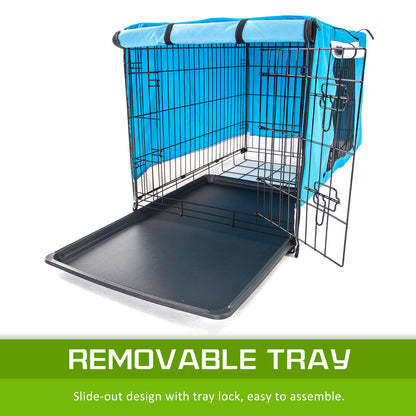 Wire Dog Cage Foldable Crate Kennel 36in with Tray + BLUE Cover Combo V274-PET-WCCV36-BU