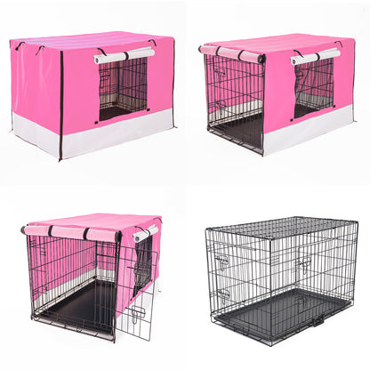Wire Dog Cage Foldable Crate Kennel 36in with Tray + PINK Cover Combo V274-PET-WCCV36-PK