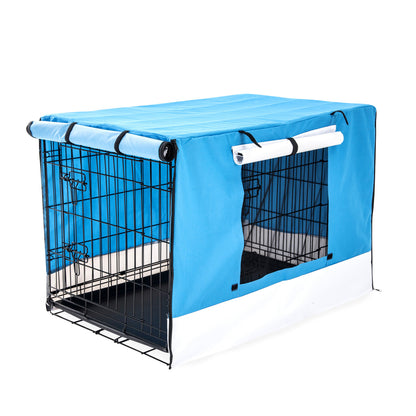 Wire Dog Cage Foldable Crate Kennel 42in with Tray + BLUE Cover Combo V274-PET-WCCV42-BU