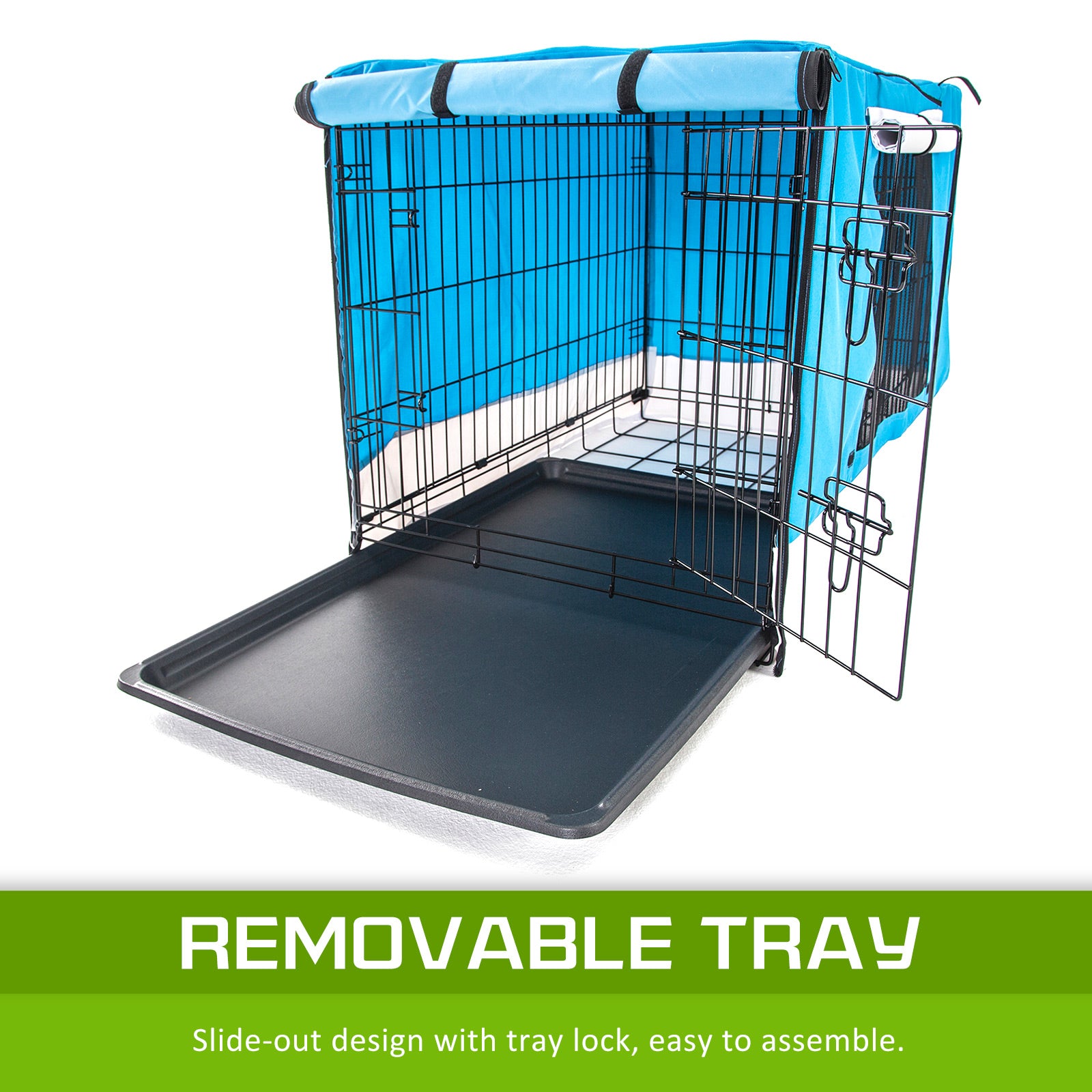 Wire Dog Cage Foldable Crate Kennel 42in with Tray + BLUE Cover Combo V274-PET-WCCV42-BU