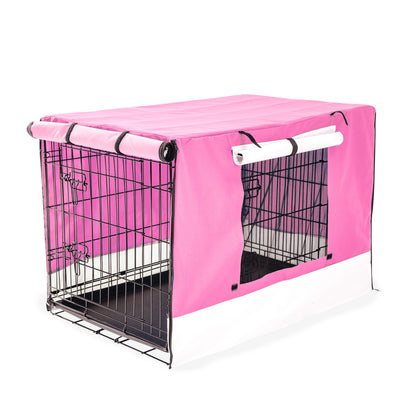 Wire Dog Cage Foldable Crate Kennel 42in with Tray + PINK Cover Combo V274-PET-WCCV42-PK