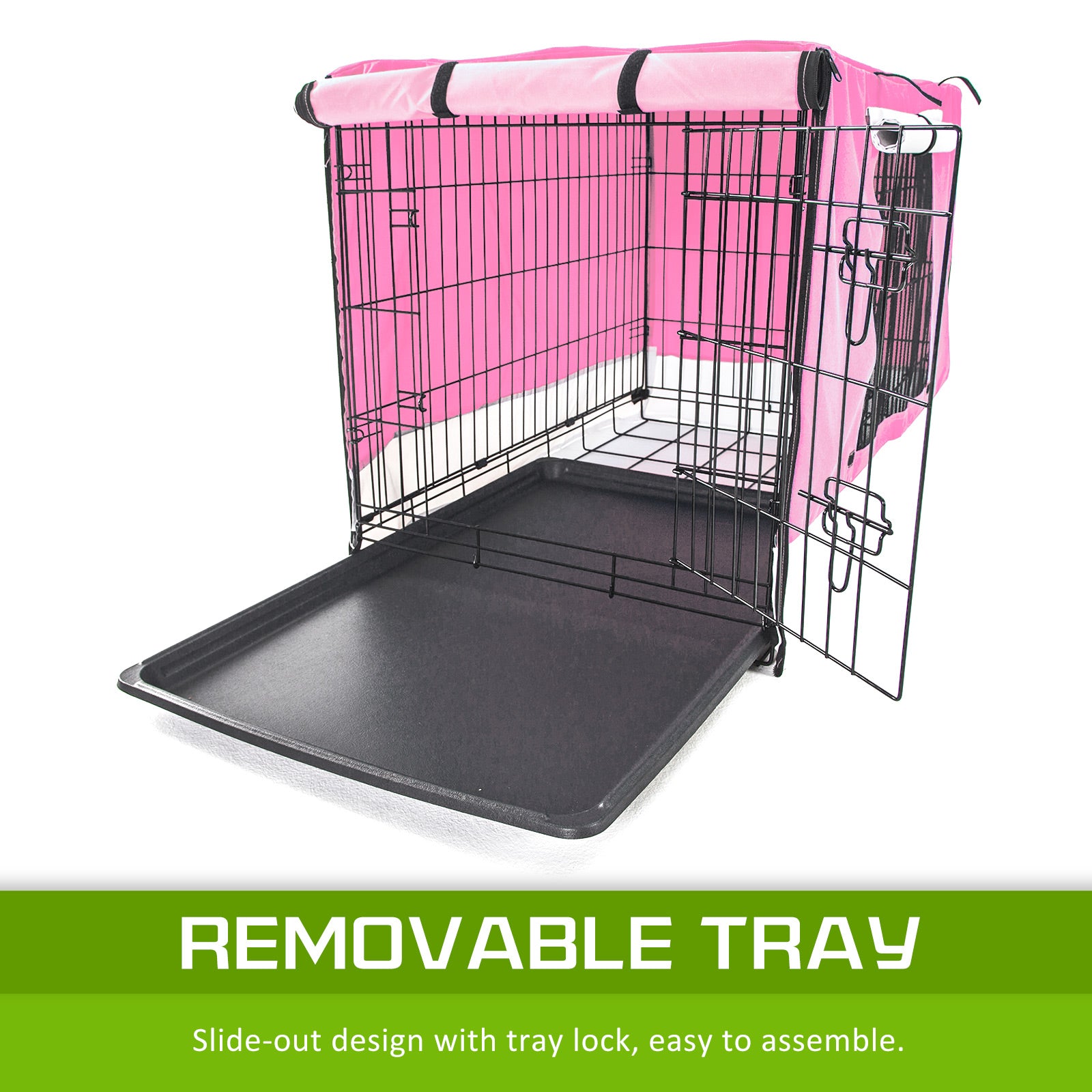 Wire Dog Cage Foldable Crate Kennel 42in with Tray + PINK Cover Combo V274-PET-WCCV42-PK