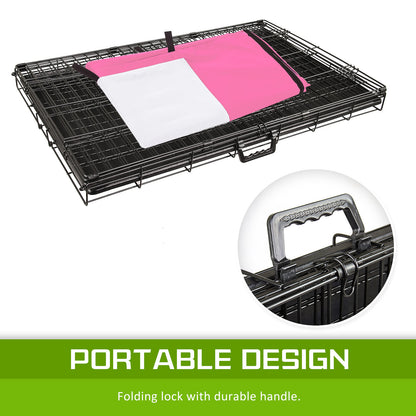 Wire Dog Cage Foldable Crate Kennel 42in with Tray + PINK Cover Combo V274-PET-WCCV42-PK