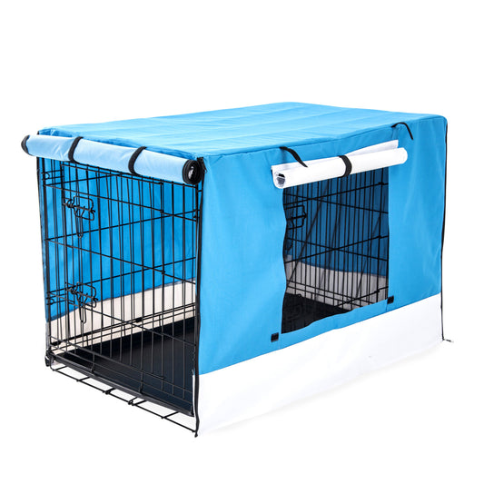 Wire Dog Cage Foldable Crate Kennel 48in with Tray + BLUE Cover Combo V274-PET-WCCV48-BU